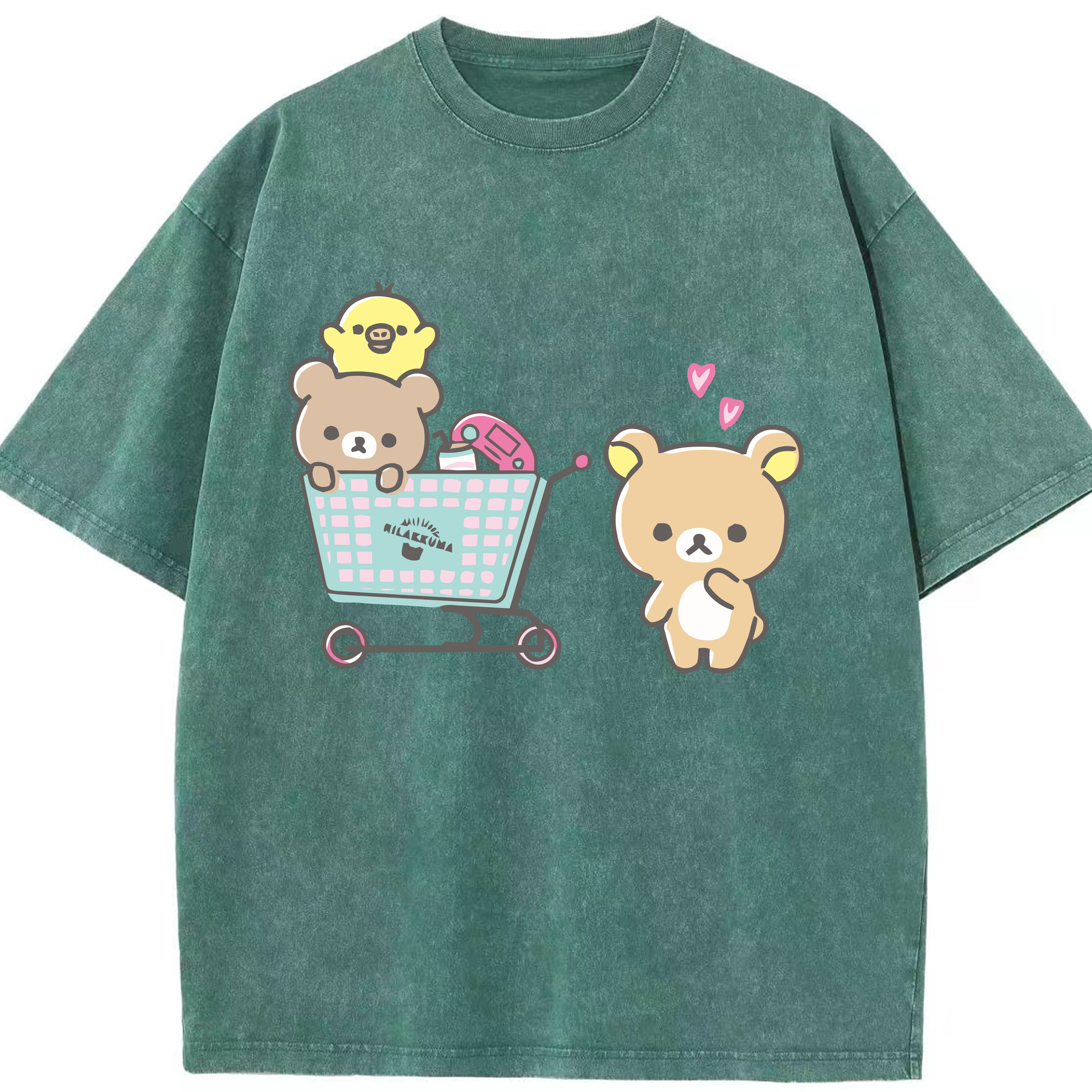 （画像用） リラックマ リラックマ キイロイトリ Rilakkuma Korilakkuma Kiiroitori 綿100% ヴィンテージ風 半袖Tシャツ（フロントプリント）